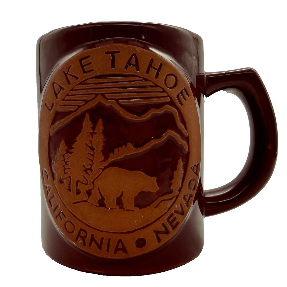 LAKE TAHOE Ceramic Stoneware Mug Cup 12oz Maroon Red Textured California Nevada